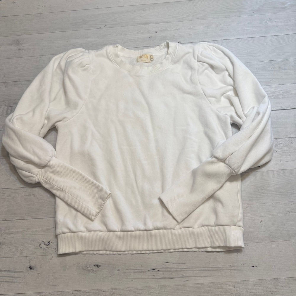 Nation los angles perfectly undone‎ white puff sleeve sweatshirt womens medium